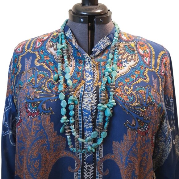 Johnny Was Biza Handkerchief Blue Paisley Silk Boho Tunic Top Sz XL - Picture 8 of 11